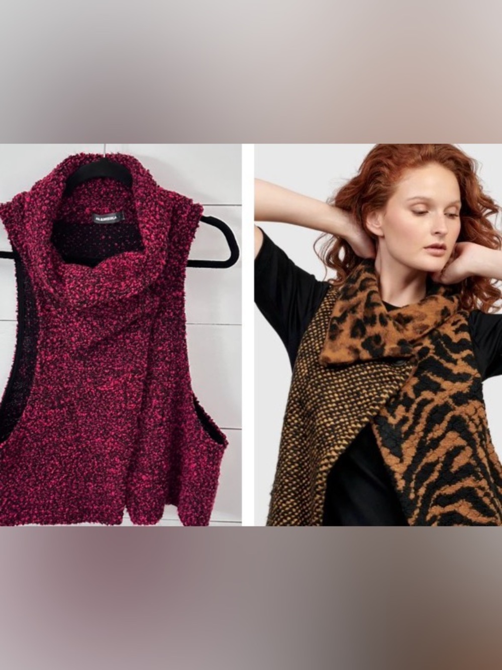 Alembika S crossover wool snap drape red exaggerated collar vest boho chic